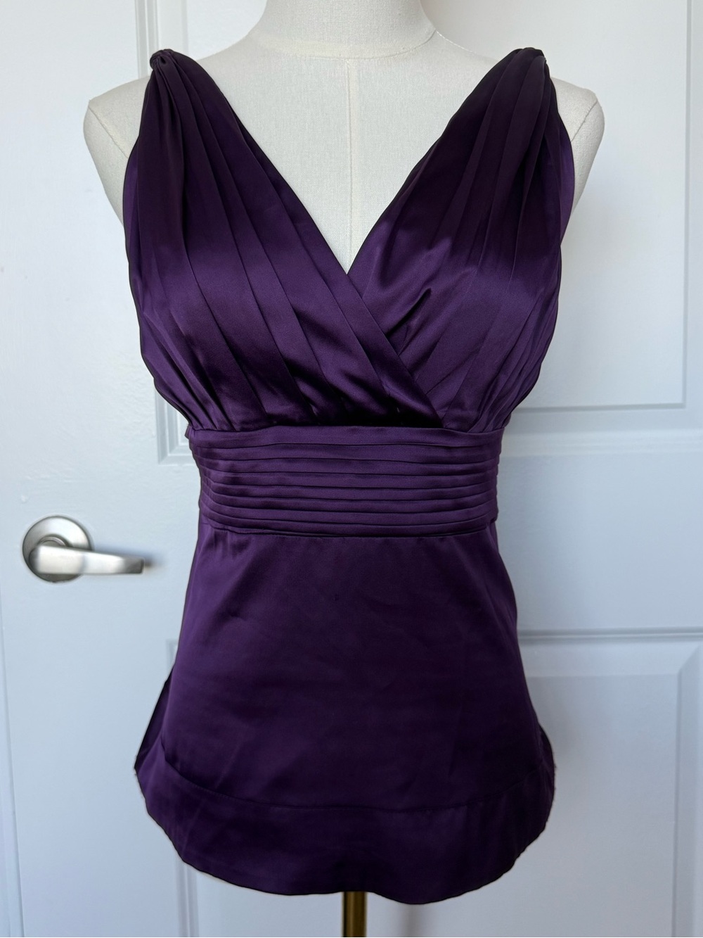 The Limited whimsigoth Plum Purple Satin Ruched Empire Waist V-Neck Top - Size S